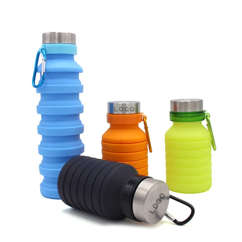 

470/550ml outdoor portable sport water bottle reusable silica gel collapsible food grade silicone water bottle, Green, red, blue, black, black