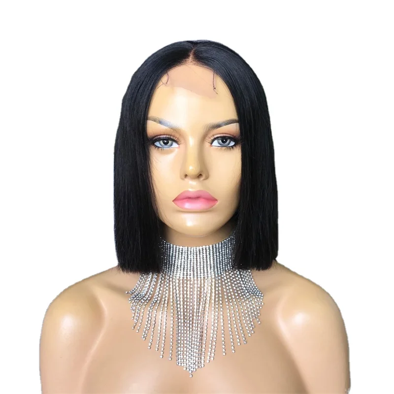 

Joywigs In Stock Human Hair Milldle Part Blunt cut bob Kimk Closure wig
