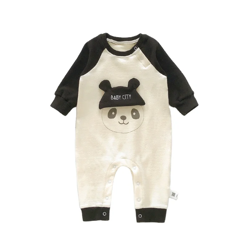 

Infant panda bee color matching raglan sleeves one-piece baby stretch spring and autumn long-sleeved cartoon romper Korean versi