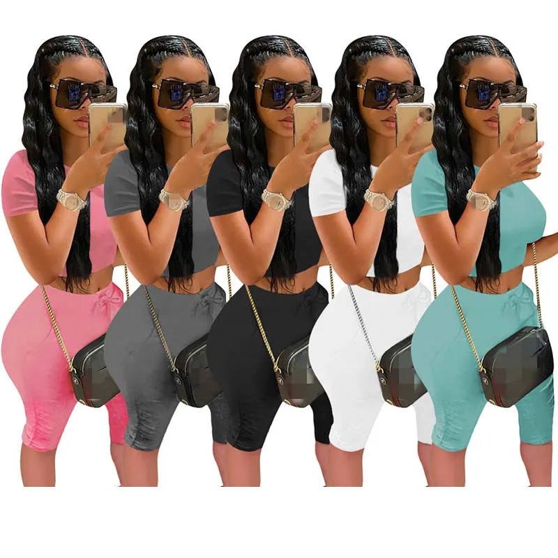 

FS1007D women hot sale tops and shorts 2 Piece Set Clothing
