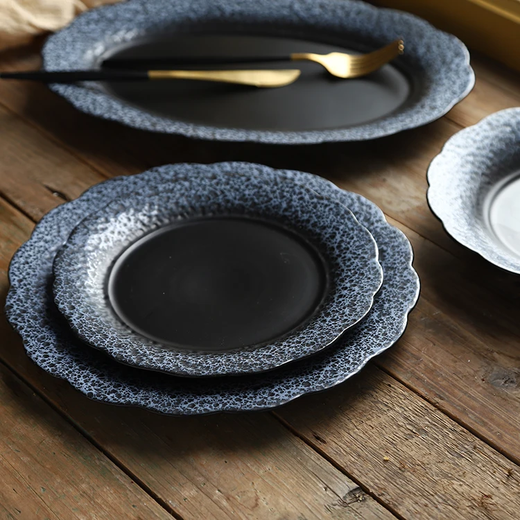 Matte Black Tea Pot Lid Oval Plate Ceramic Porcelain Dinnerware Set Odm