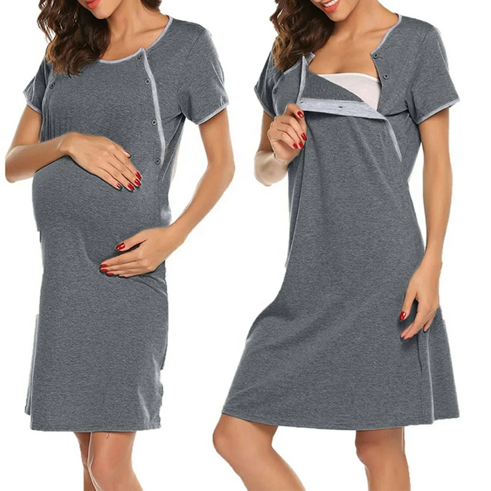 Women Short Sleeve Nightgown Maternity Nursing Nightgown Breastfeeding Sleep Dress