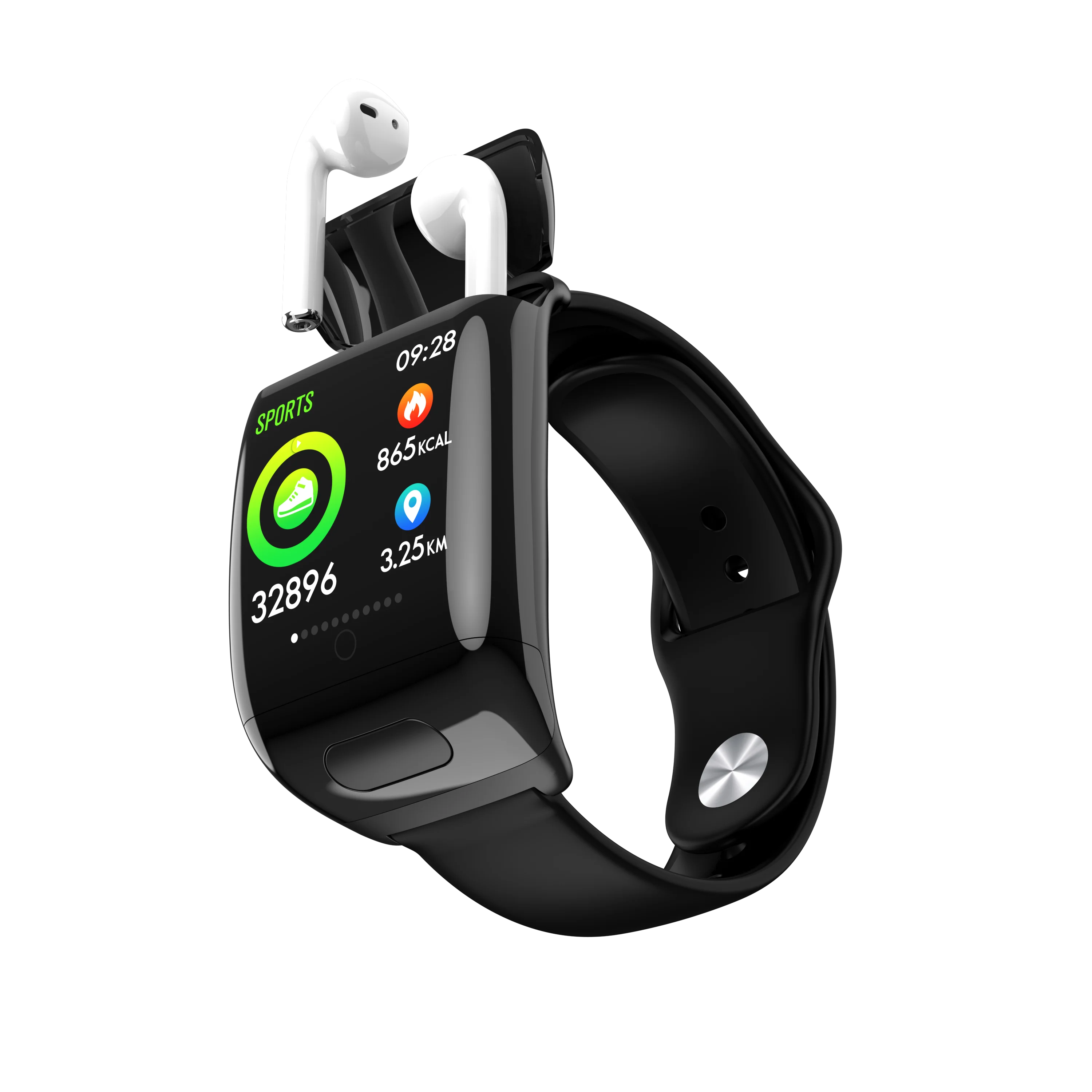 

Newest Smart Watch 2 in 1 G36 Sports Smart Watch Version 5.0 Wireless Earbuds Heart Rate Monitor Smart Bracelet, Black white
