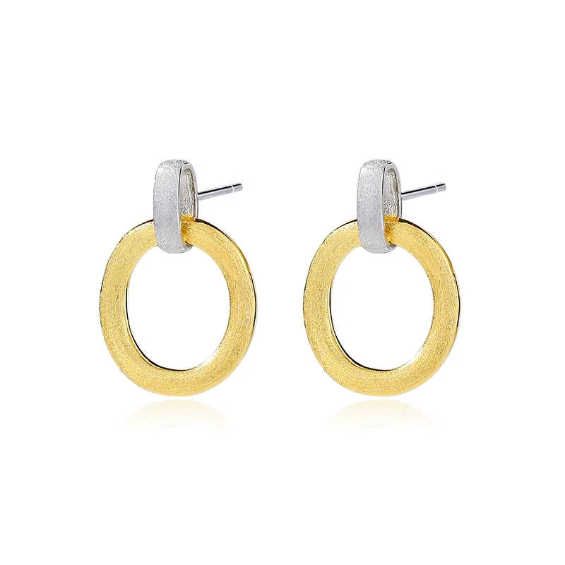 

OEM ODM 925 Sterling Silver Fine Jewelry 18K Gold Plated Two Tone Color Hollow Circle Drop Stud Earrings