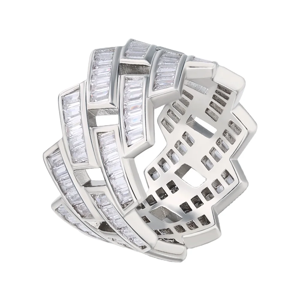 

Greatytang Hip Hop White Gold Plated 5A Zircon Baguette Cut Diamond Cuban Link Men Rings