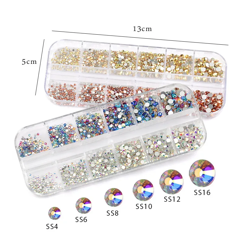 

New Multi-Size Nail Rhinestones 3D Crystal AB Clear DIY Nail Art Decorations Silver Rivet Rhinestone Akcesoria Do Paznokci, Picture