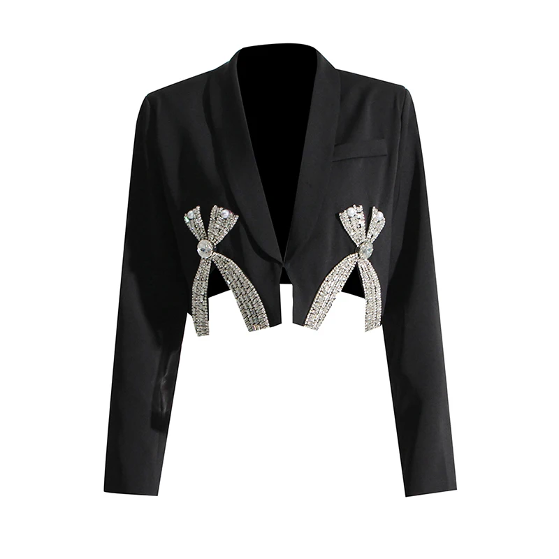 

TWOTWINSTYLE Lapel Long Sleeve Slim Spliced Diamond 2023 Elegant Ladies Blazers Jackets For Women