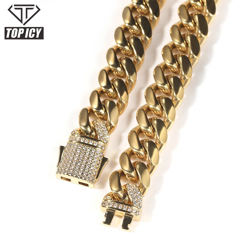 

Hip Hop Gold Chain Classic Stainless Steel Gold Plated Cuban Necklace Wholesale Cuban Chain, Gold/ white gold