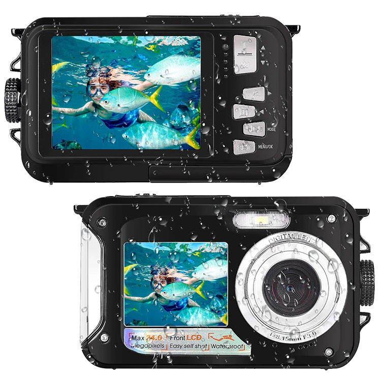 

24MP Double Screens Waterproof Digital Camera HD 1080P CMOS 16x Zoom Camcorder mini Camera, Red/yellow/blue