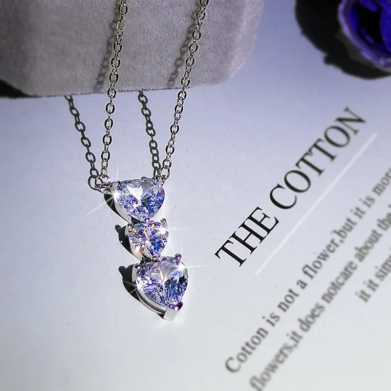 

Fashion Jewelry KYNL0284 Heart Shape Shine 3A Zircon Necklaces For Women, Silver