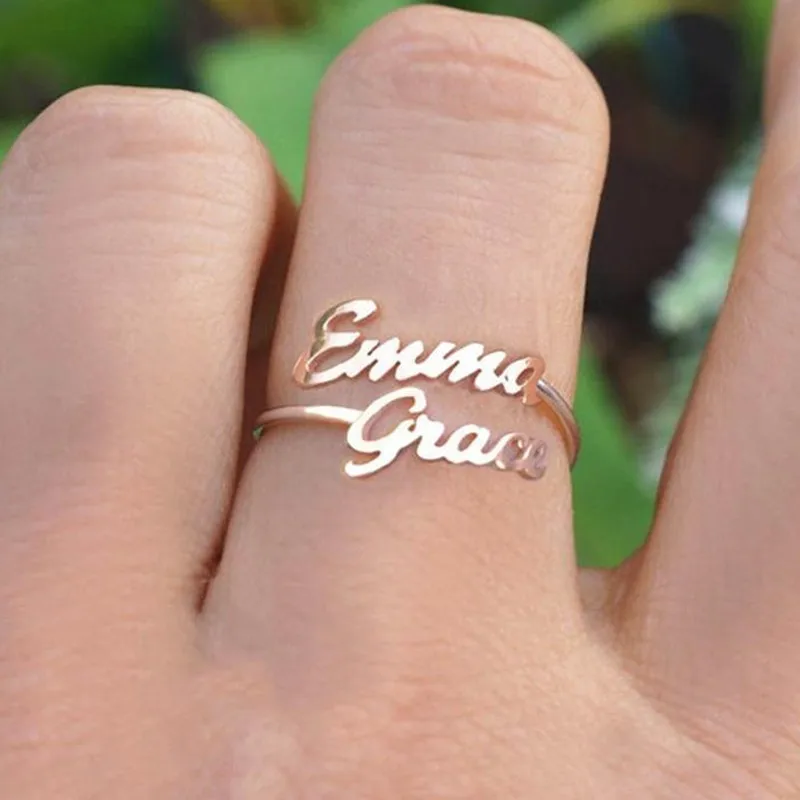 

Personalized Jewelry Adjustable Couples Mother Baby Friendship Gifts Custom Double Name Ring