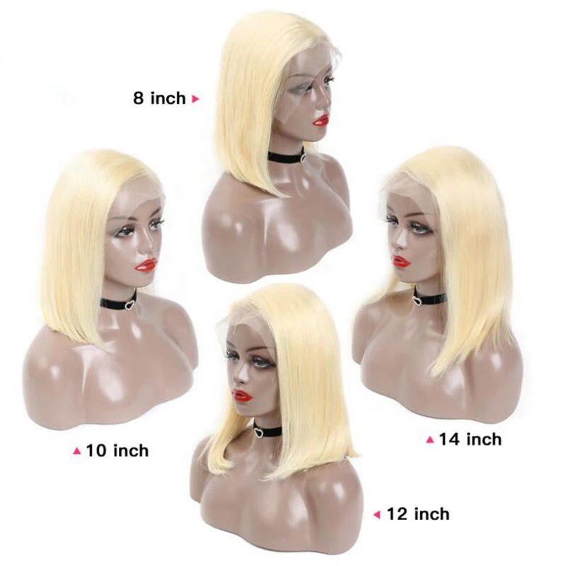 

100% human natural swiss lace front wig silky straight 13x4 13x6 lace front wig blonde color 613 bob wig