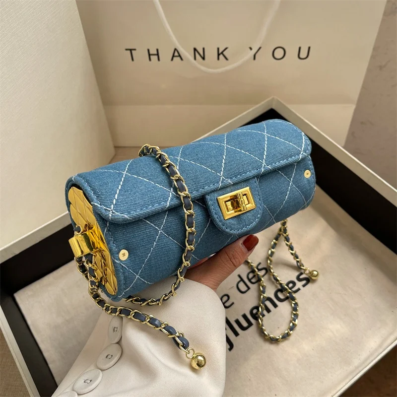 

Drop shipping 2022 Fashion Small jelly Girl Cross Chain Shoulder Bag Round Shape Mini Handbag Blue Denim Purse Women