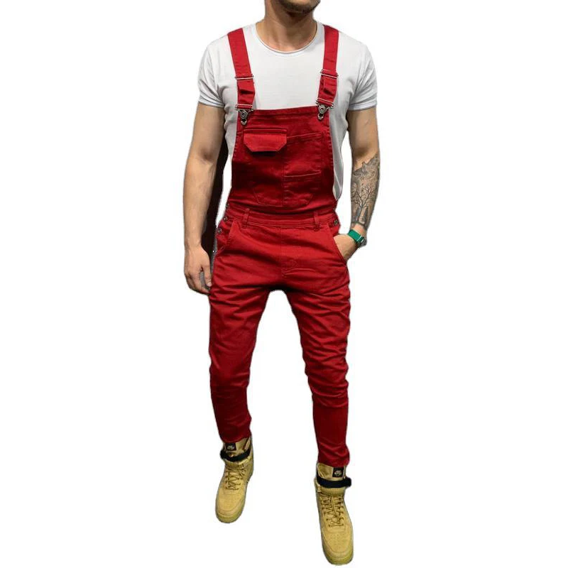 

Fashion men's denim overalls solid color slim jeans pants mens streetwear clothing 2021 spring hot sale plus size trousers