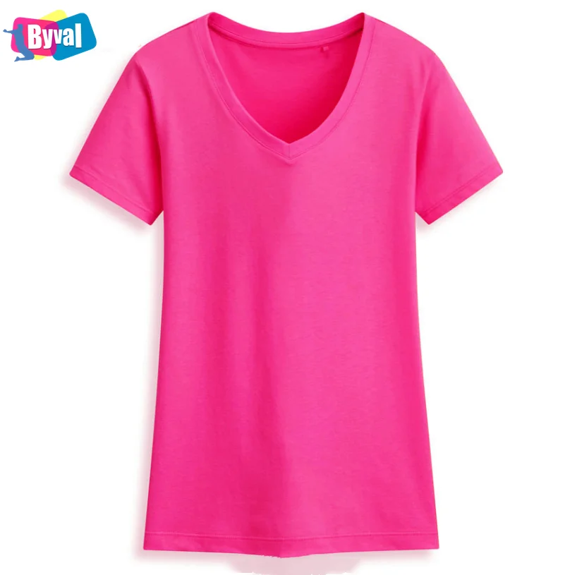 

wholesale 100% cotton 150 g V-neck custom logo plain blank t shirts women v neck t shirts women