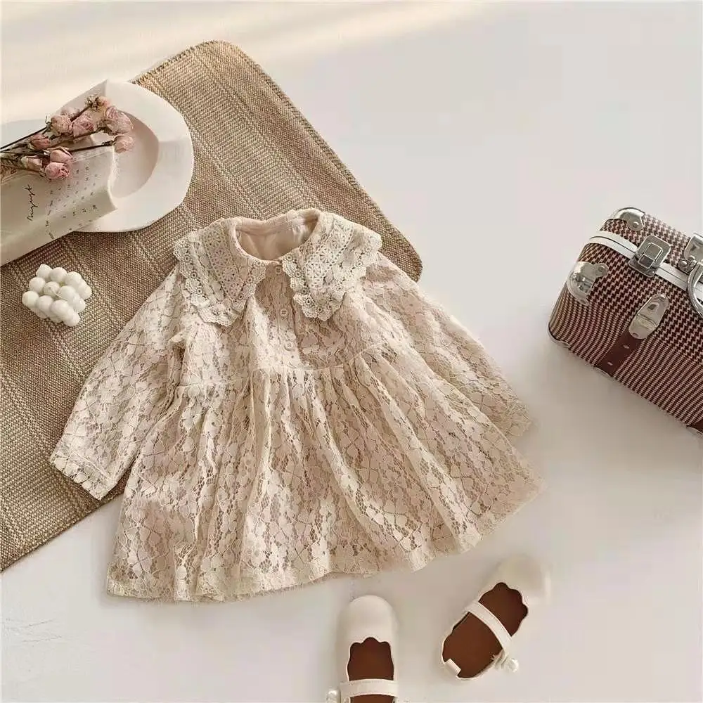 Fancy kids girls party dress long sleeve lace toddler dress 2021, As pic