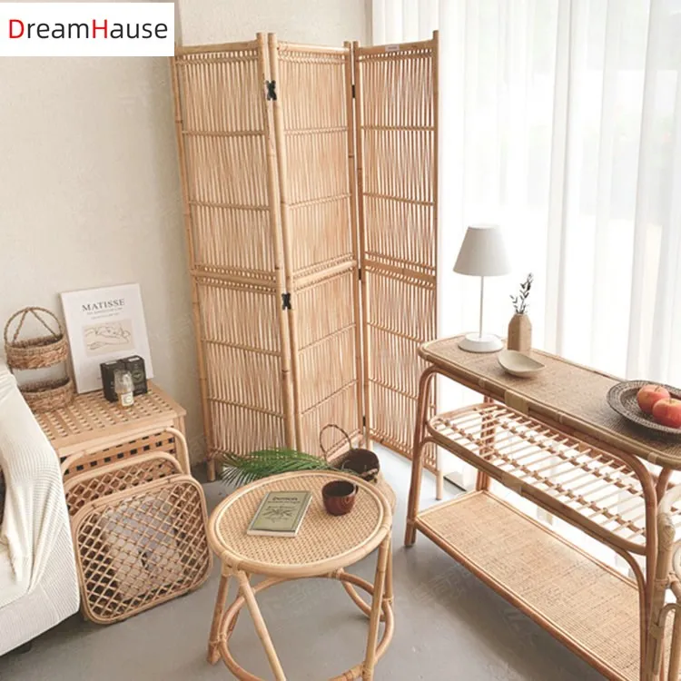 

Dreamhause Nordic Real Rattan Folding Screen Balcony Living Room Partition Dining Room Dedroom Decoration Floorscreen