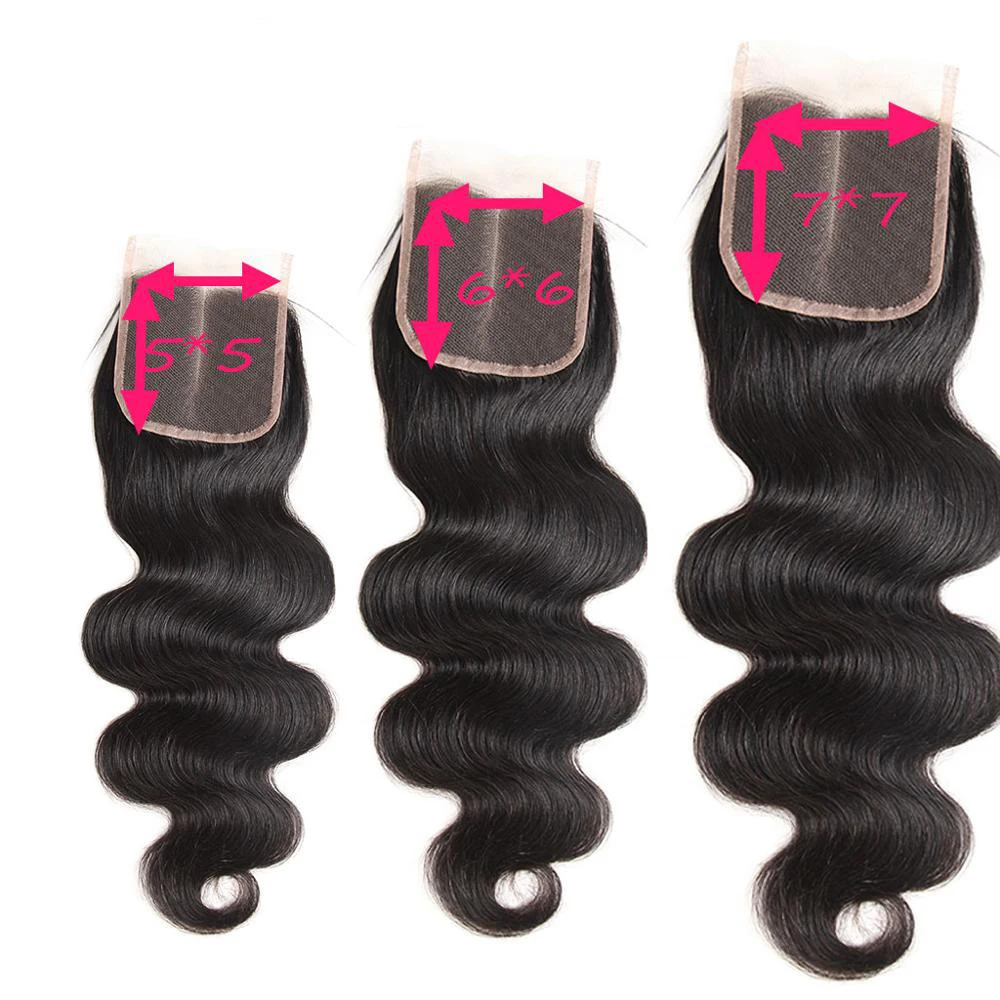 

Wholesale Remy Virgin Brazilian Raw Unprocessed Hair 5X5 6X6 7X7 Body Wave Swiss Lace Closure