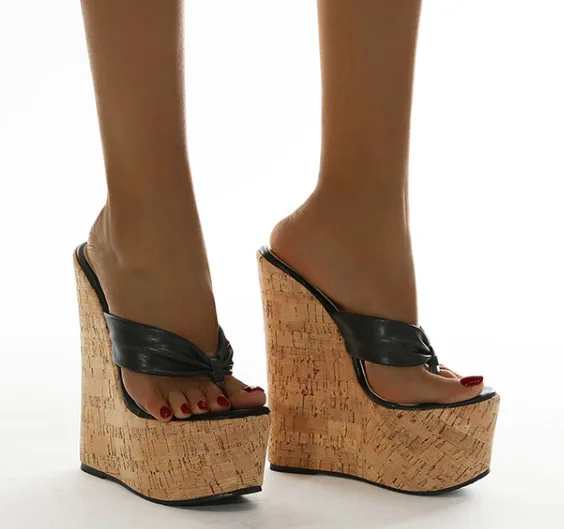 

Summer 2021 Women Sandals New Fashion Pu Flip Flops Wedge Casual High Heel Black Sandals For Women And Ladies