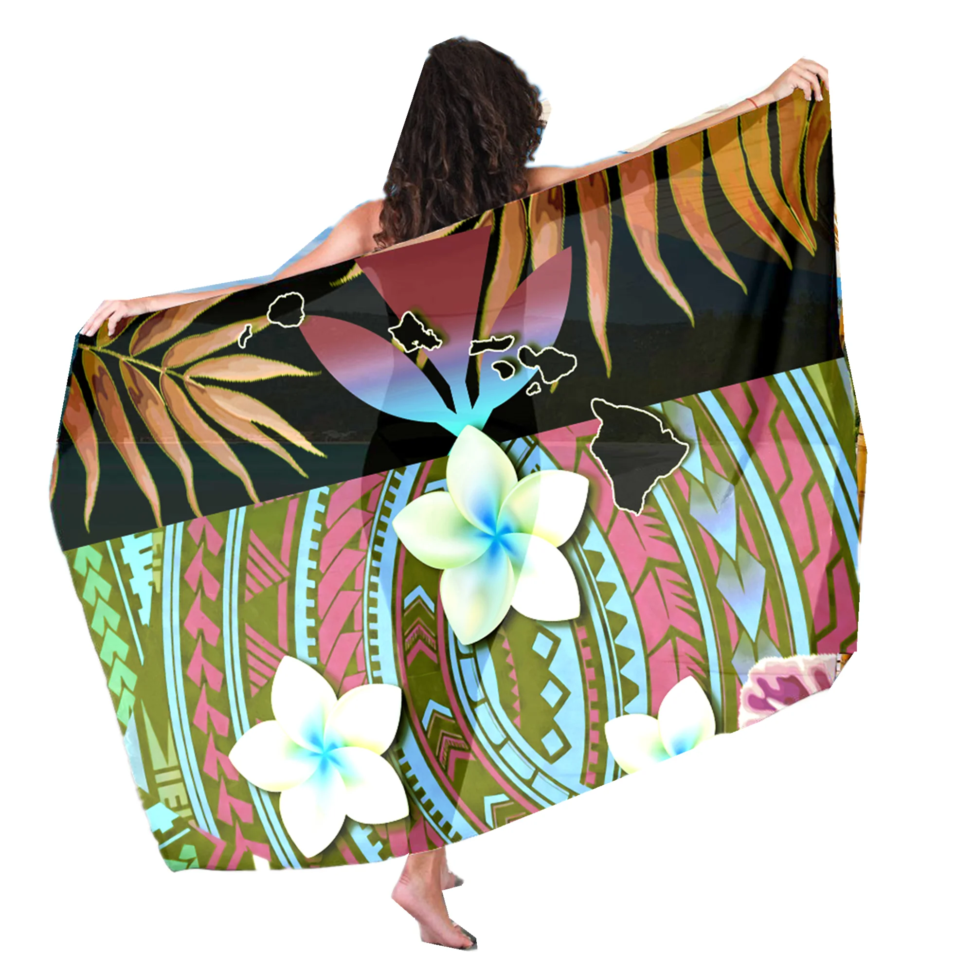 

Hawaii Polynesian Beach Bath Towel Cover-Ups Customized Printed Samoa Plumeria Pattern Summer Swimsuit Cover-Ups Wrap Skirt, Customized color
