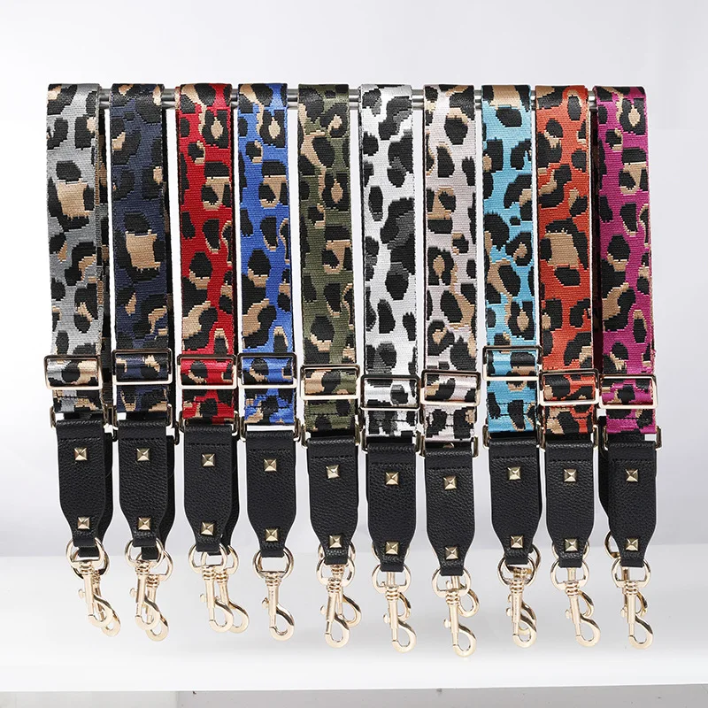 

Wholesales 3.8cm Nylon Woven Webbing Leopard Colors Hobo Black Bag Replacement Belt Strap Parts Accessories