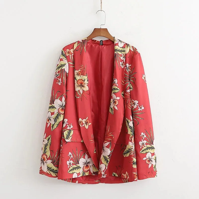 vintage casual women's blazer loose printed suit jacket