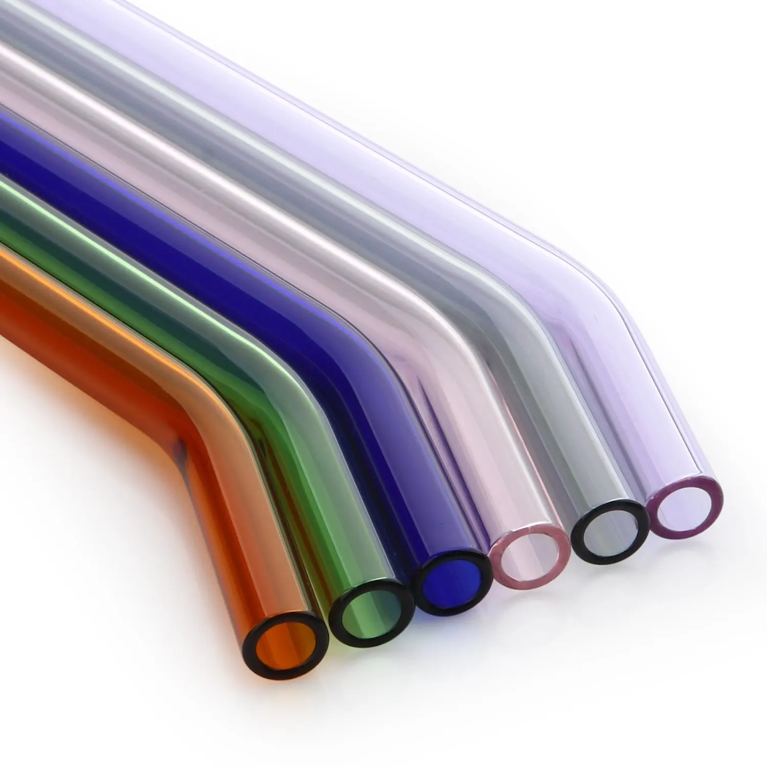 

recyclable reusable borosilicate glass Baboo angled 30cm long drinking straws, Transparent,blue,pink,black,white,purple or customized