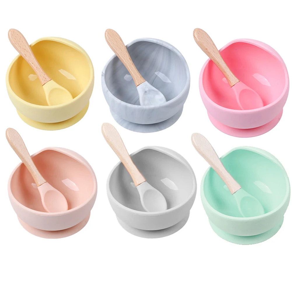 

Eco-friendly BPA Free No Slip Food Grade Silicone Feeding Baby Bowls With Suction, Any pantone color available