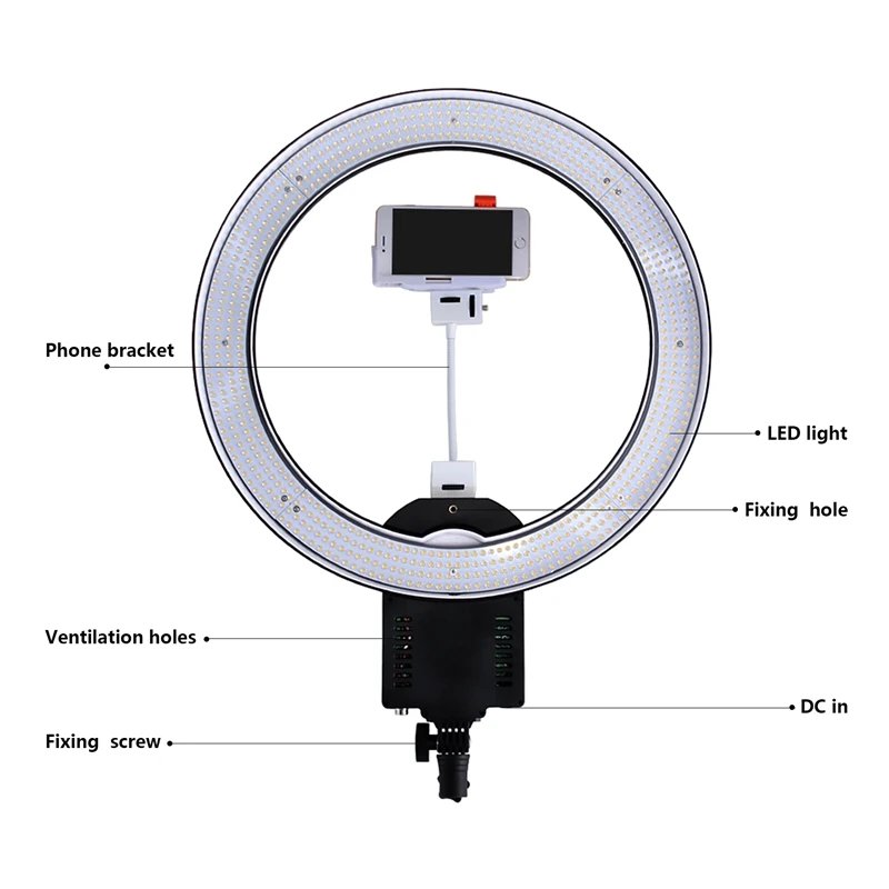 

CN-R640 Photography/Photo/Studio/phone 19" ringlight 640LED 5600K Dimmable Camera Ring Video fill Light Lamp&Tripod Stand/Mirror
