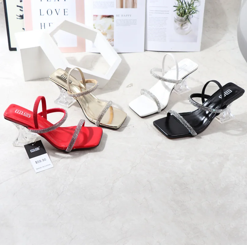 

Fashion 2021 summer style with rhinestones two-wear female sandals sexy thick heel comfortable sandals and slippers, Customized color