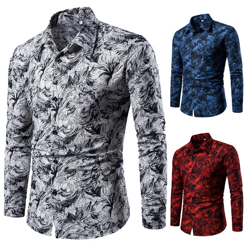 

Wholesale men's fashion classic dynamic design casual Lapel high quality cheap long sleeve streetwear printed polo shirt