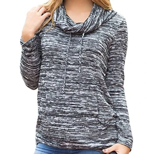 

Women Sweatshirt Tops Autumn Winter Long Sleeve Drawstring High Neck Pocket Vintage T Shirts Casual Clothing, Customized color