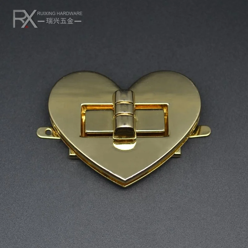 

customized metal gold alloy heart-shaped leather bag decorative accessories turn locks bag parts for leather handbag hardware