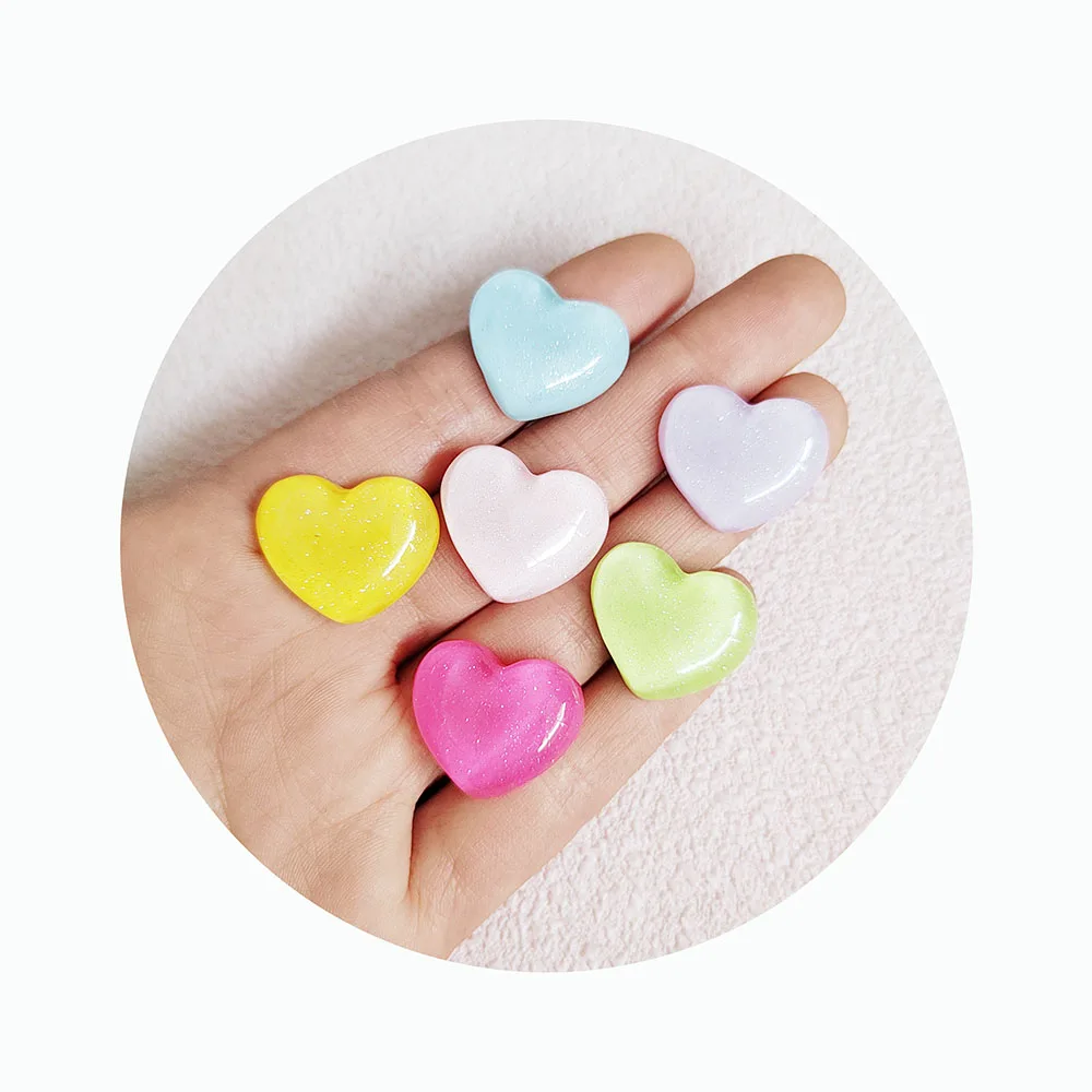 100pcs 18*21MM Mixed Color Valentine Heart Cabochons Undrilled Flatbacks Grid Heart Resin Embellishments Making Lovely Spacer