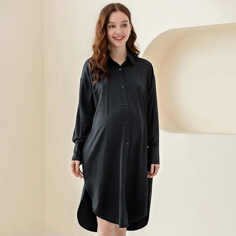 

Newest Design Long sleeve shirt dress Untie breastfeeding Maternity Clothing Shirt, Champagne,black