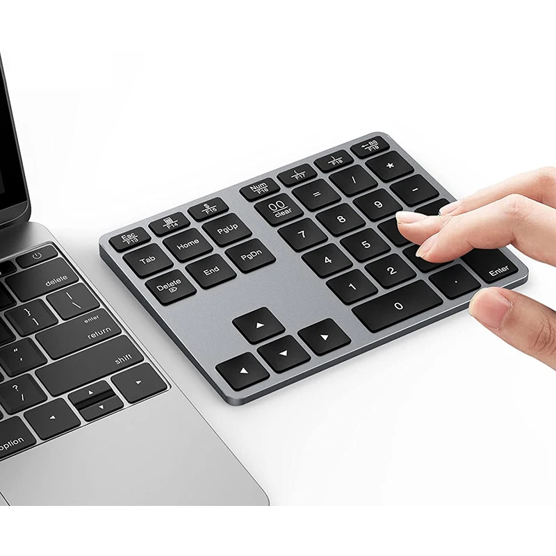 

35-Keys Aluminum Wireless Blue-tooth Number Pad Keypad Rechargeable Digital Keyboard For Mac Windows, Grey/silver