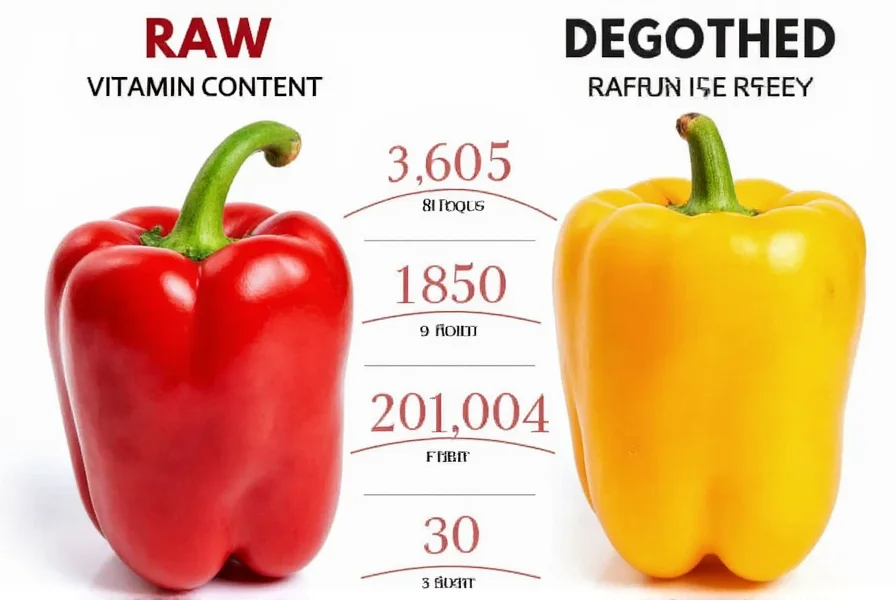 Nutritional comparison chart showing vitamin content in raw versus roasted bell peppers