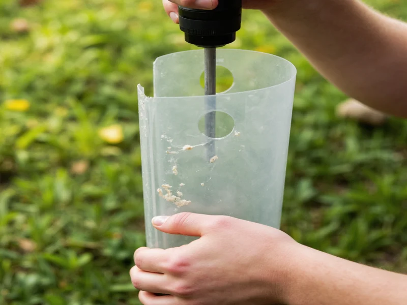 Drilling holes in plastic bottle for DIY bird feeder construction