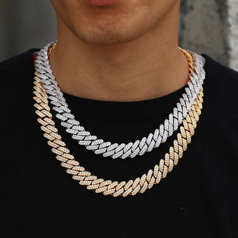 

14 MM European and American Hip Hop Full Diamond Rhombus Cuban Chain Men's Necklace