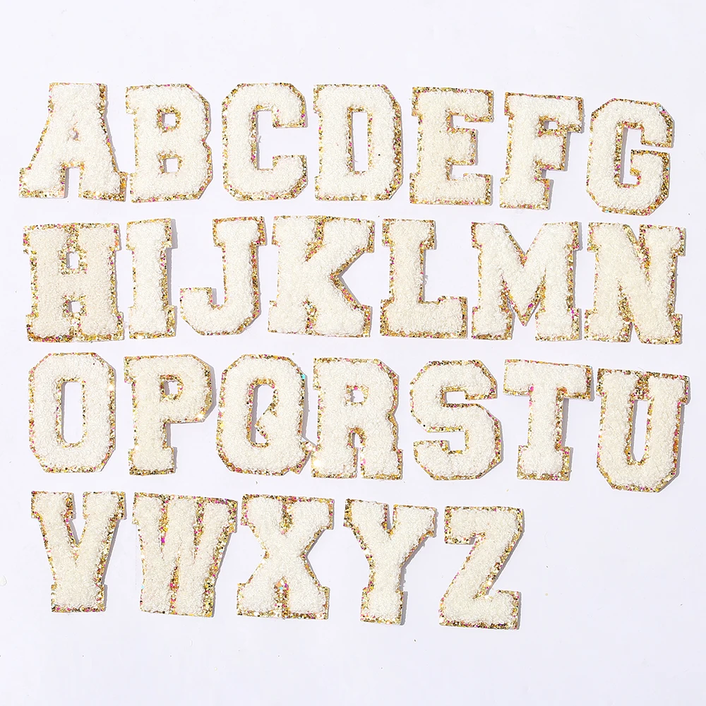

stock many colors bling chenille letter patch set 26 letters A-Z directly pasted heart patches embroidery, Customized color