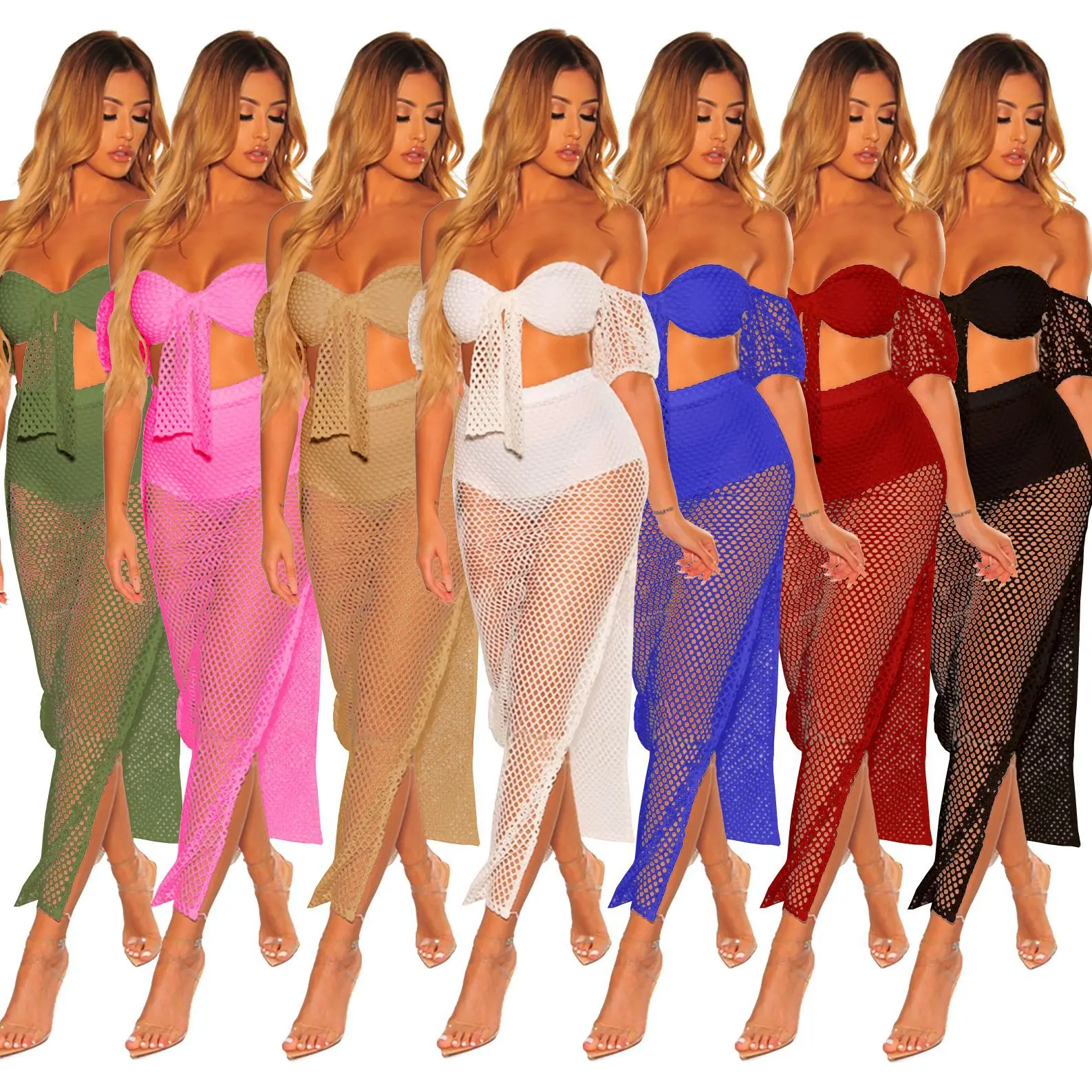 

Club Outfits For Women Sexy Slit Mesh Beach Dress Bra Top Two Piece Set Women Clothing 2 Piece Set Women Swimwear & Beachwear