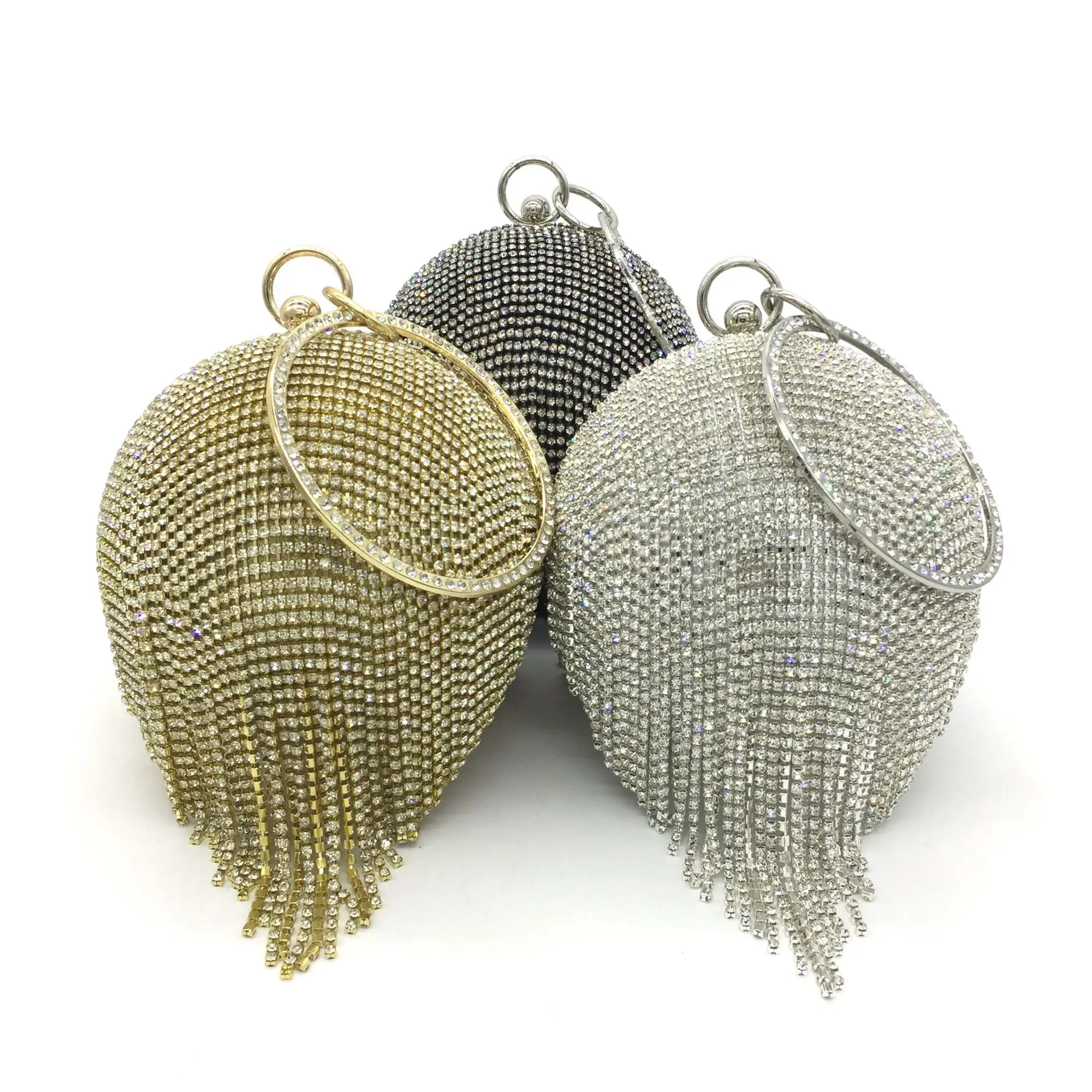 

rhinestone evening bag glitter women tassel party diamond handbags wedding luxury round ball bags with tassle