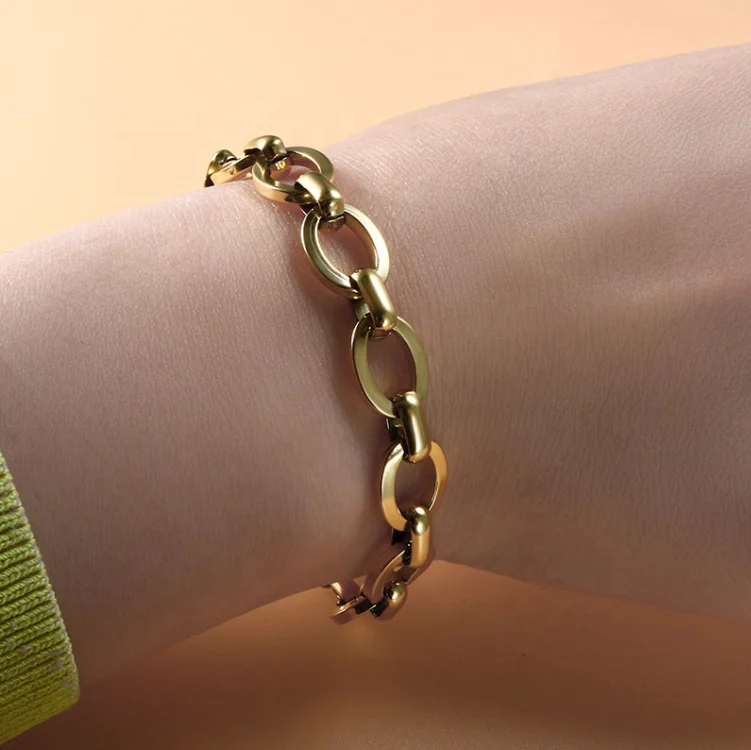 

Punk Link Chain Bracelets Woman Silver/Gold Hip Hop Boho Men Accessories Gold Plated Thick Bracelet Bangles Jewelry Gifts, Gold/silver/rose gold