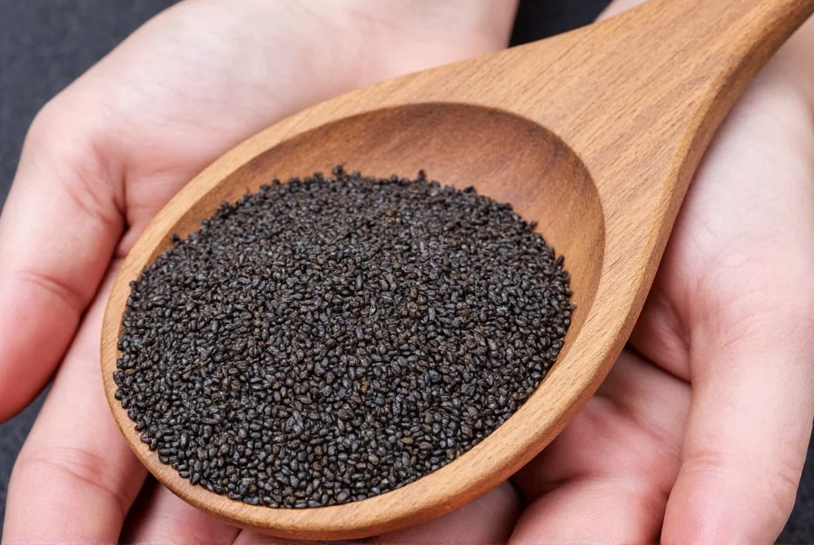 Black sesame seeds sprinkled on top of oatmeal
