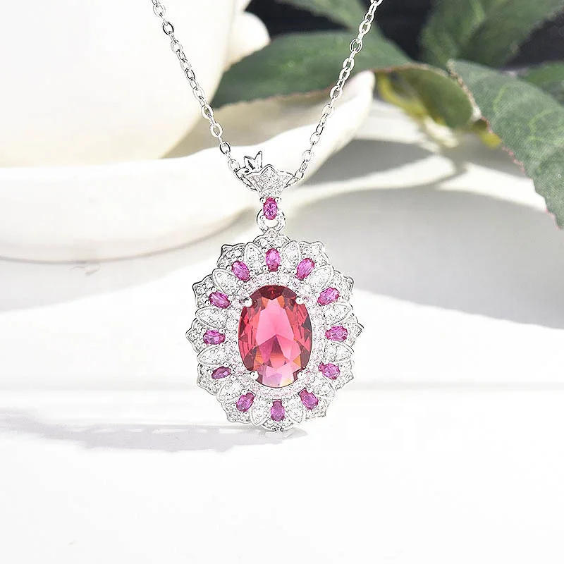 

Luxury Necklace Oval Red Zircon Fine Pendant Ornaments Women's Wedding Party High Grade Jewelry Christmas Gift Wholesale, Customized color