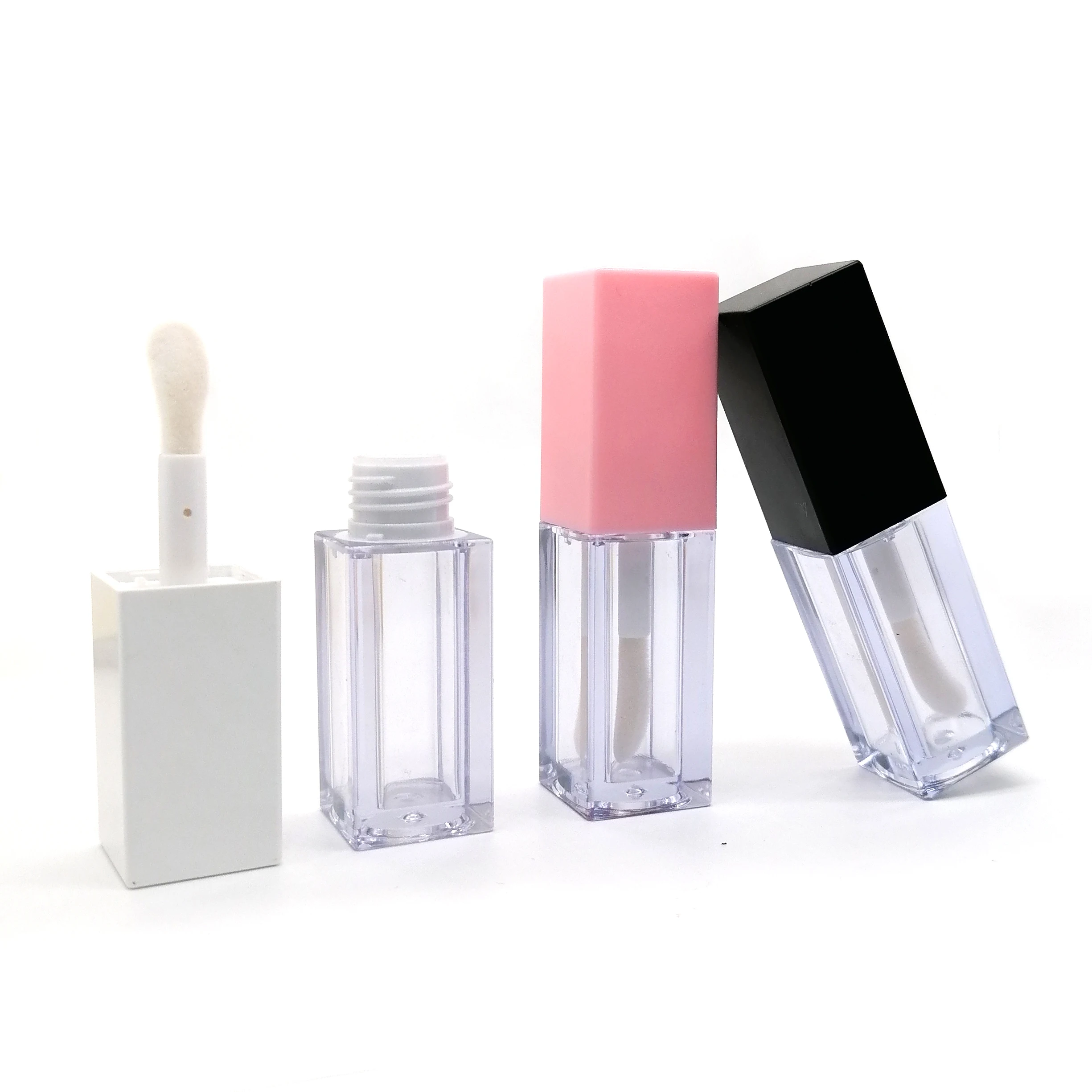 

5ml square white pink matte black big brush lip gloss tubes empty large size lip gloss container tube