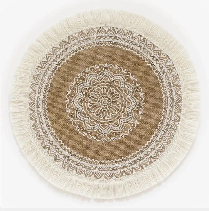 

Cotton Linen Placemat Round Rattan Placemats Braided Tablemats Decoration Mats Placemat Dining Table Mat, Same as the picture