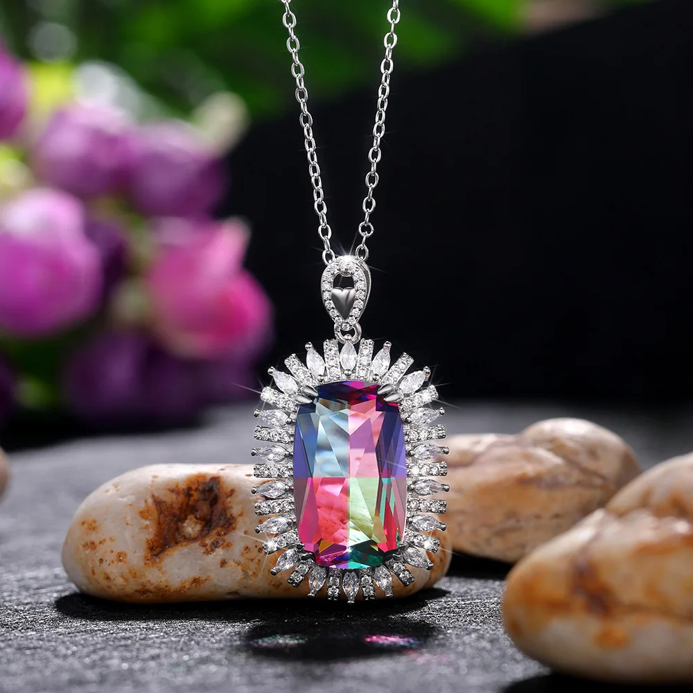 

New 23*14mm Oversized Gradient Colored Gemstone Pendant Mother's Day Gift Necklace
