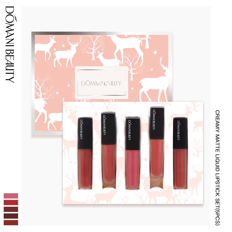 

Domani Beauty Waterproof Long Lasting 5 In 1 Creamy Custom Nude Matte Private Label Matte Liquid Lip Stick Lipstick Gift Box Set