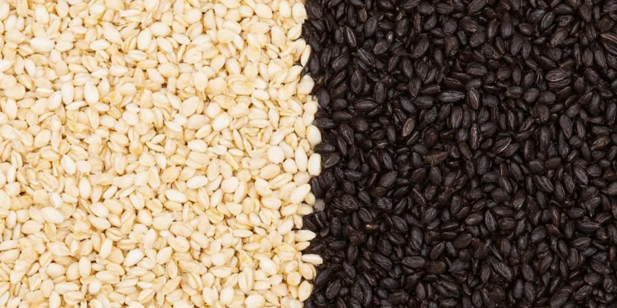 Close-up of white and black sesame seeds in a bowl